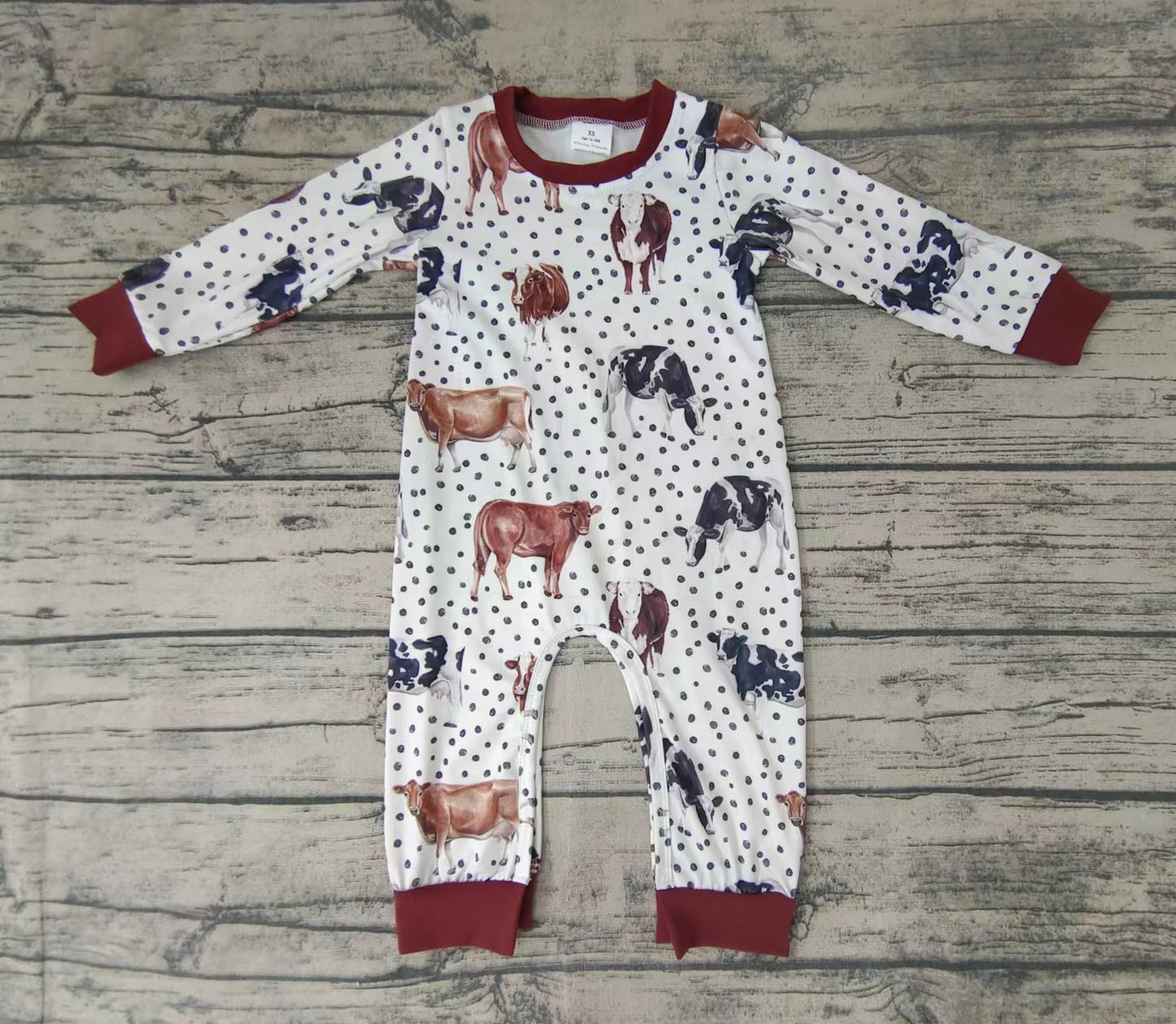 Baby girls boys western cow dots rompers