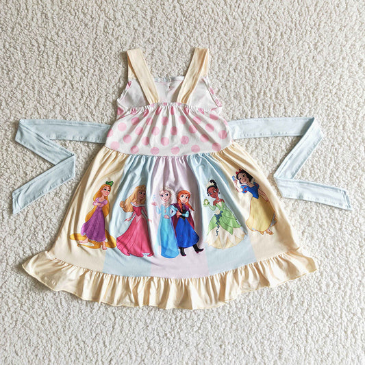 Baby girls cartoon princess strap summer knee length dresses