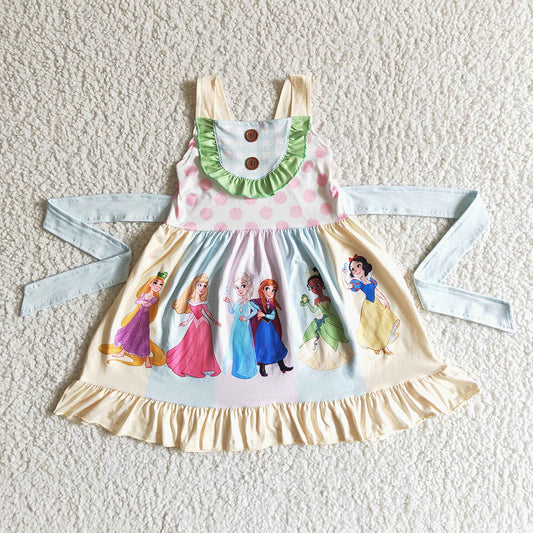 Baby girls cartoon princess strap summer knee length dresses