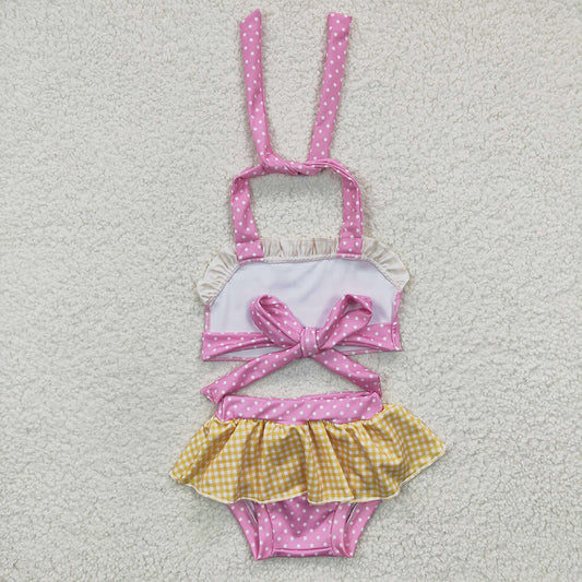 Baby Girls Princess Pink Tie Back Tow Pieces Swimsuits