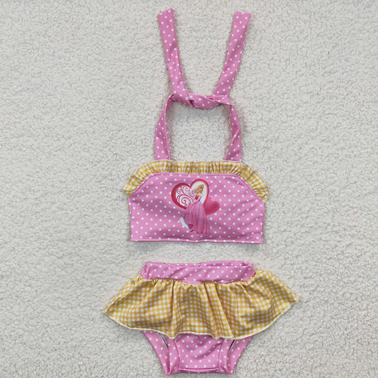 Baby Girls Princess Pink Tie Back Tow Pieces Swimsuits