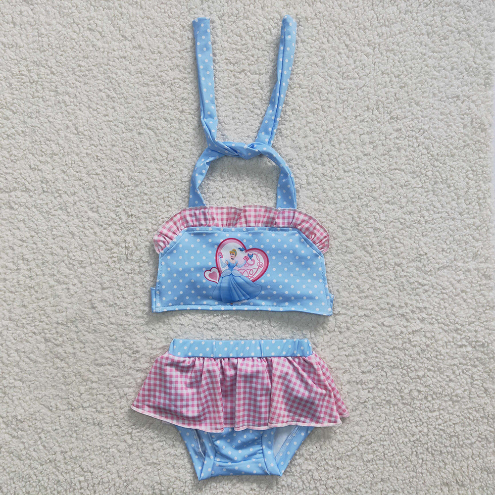 Baby Girls 2pcs Summer Princess Blue Color Swimsuits