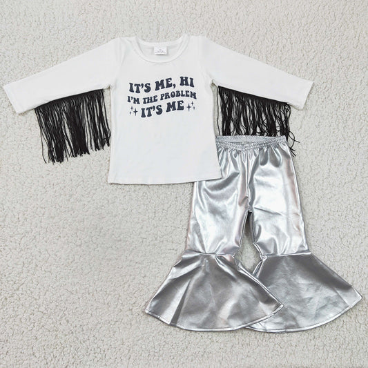 Baby Girls Problem Silver Leather Bell Bottom Pants clothes sets