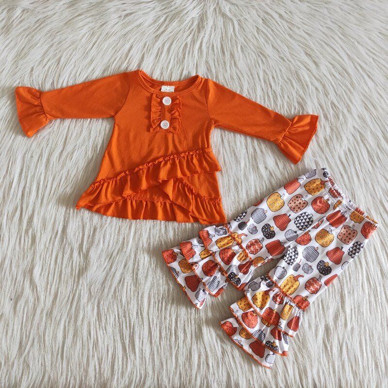 Orange pumpkin ruffle pants sets