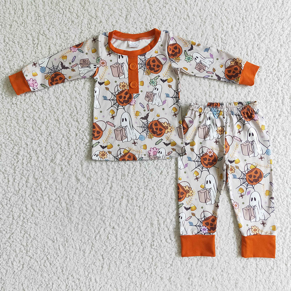 baby boys ghost pumpkin Halloween pajamas sets