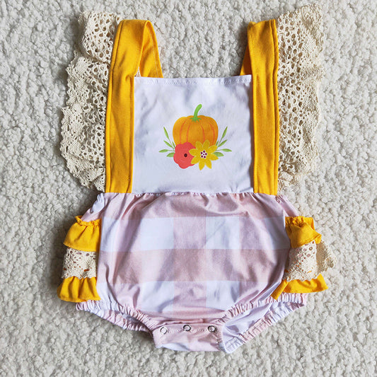 Pumpkin lace ruffle bubbles rompers