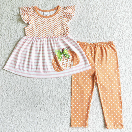 baby girls flutter sleeve tunic legging fall pumpkin sets