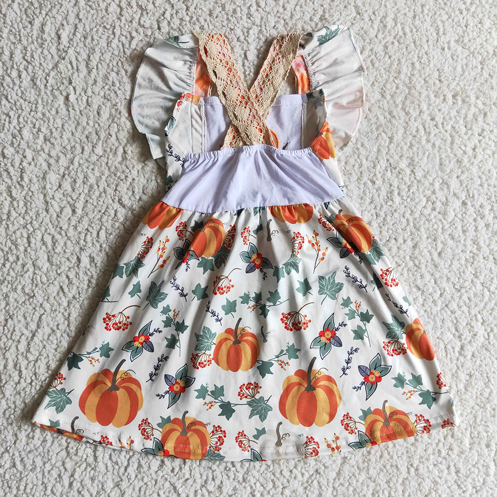 Baby girls pumpkin floral knee length dresses