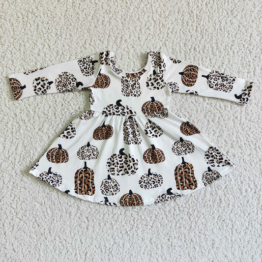 Baby girls pumpkin white leopard twirl dresses