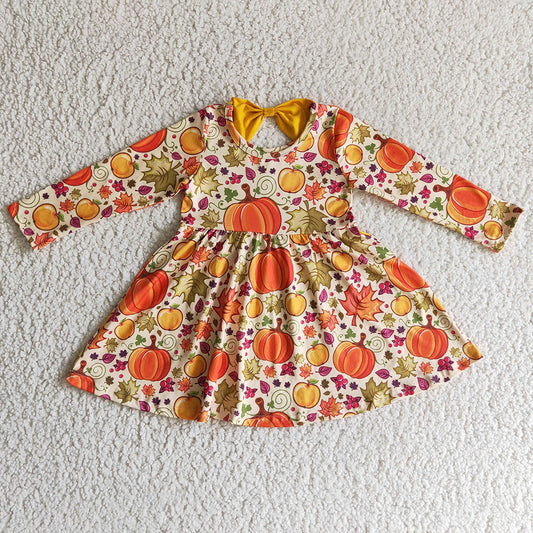 Baby girls Fall pumpkin leaves knee length dresses