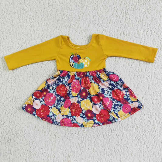 Baby girls pumpkin embroidered twirl dresses