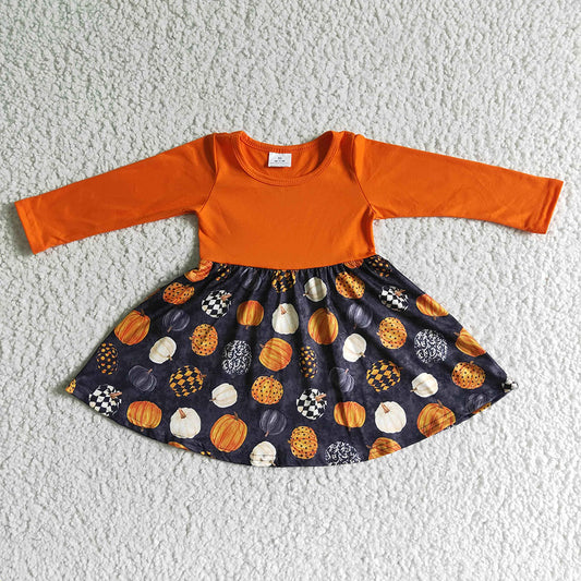 Baby girls pumpkin orange long sleeve dresses