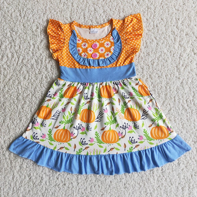 Pumpkin orange puffy sleeves dresses