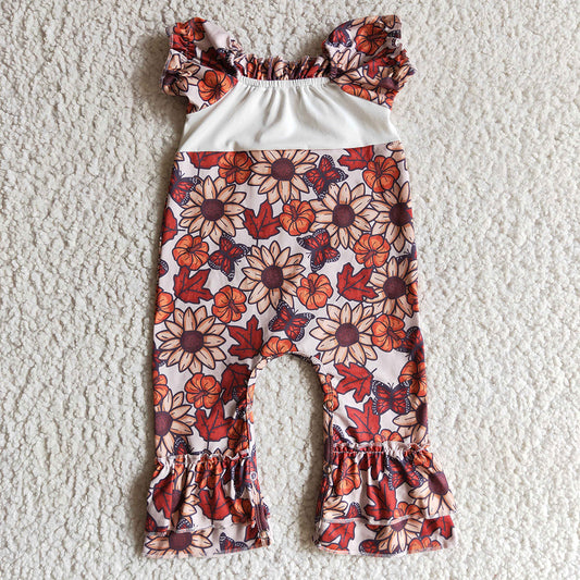 Baby girls there pumpkin floral rompers