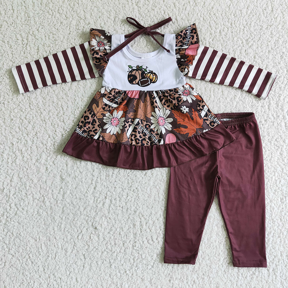 Baby girls fall pumpkin baseball tunic pants sets