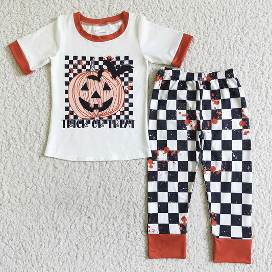 baby boys Halloween pumpkin plaid pants sets
