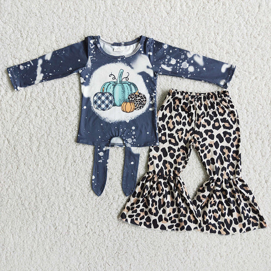 Pumpkin tie blue leopard set