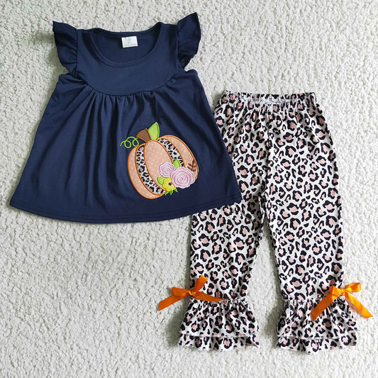 Pumpkin leopard tunic legging baby girls outfits sets