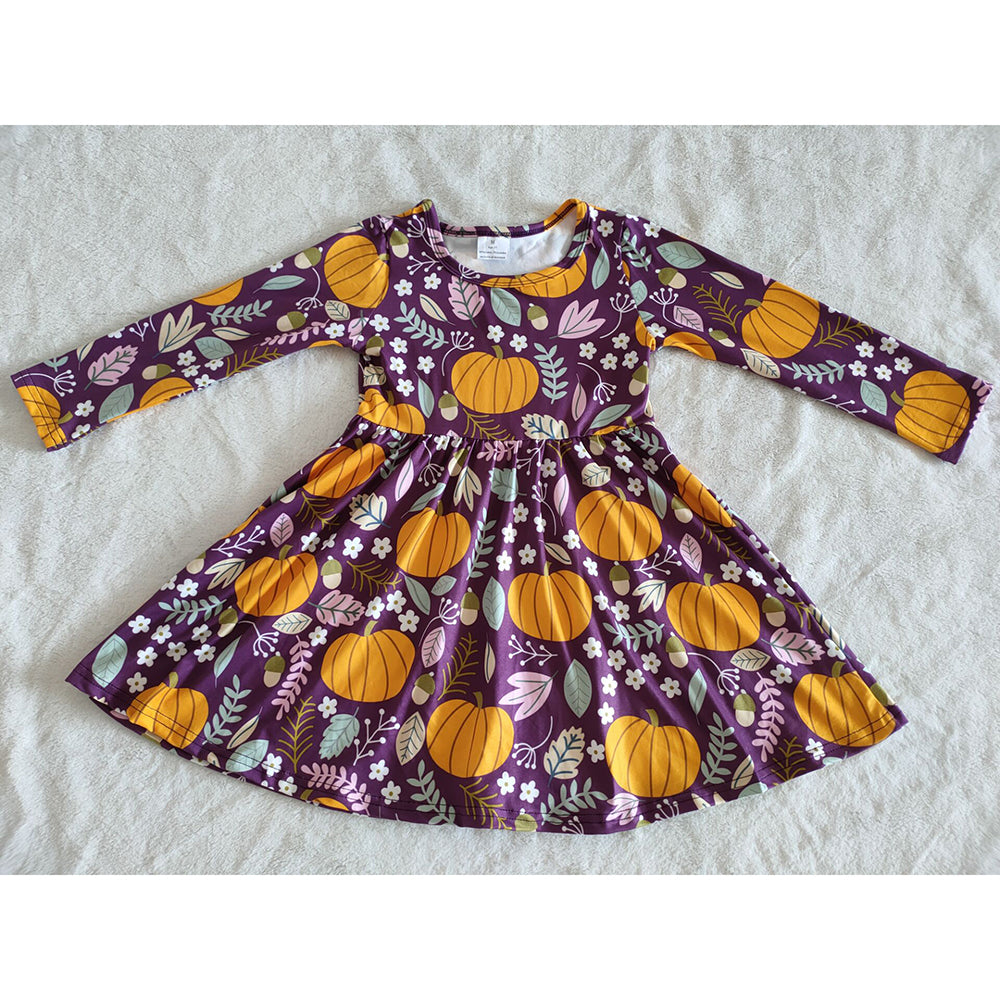 Pumpkin dark Purple Twirl Baby Girls Dresses