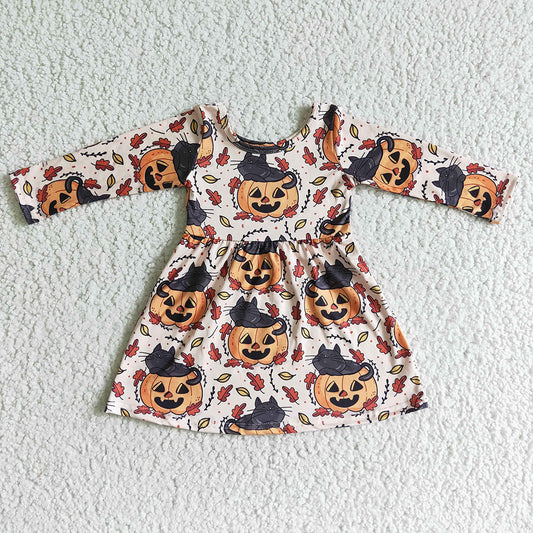 Baby girls Halloween pumpkin face knee length dresses