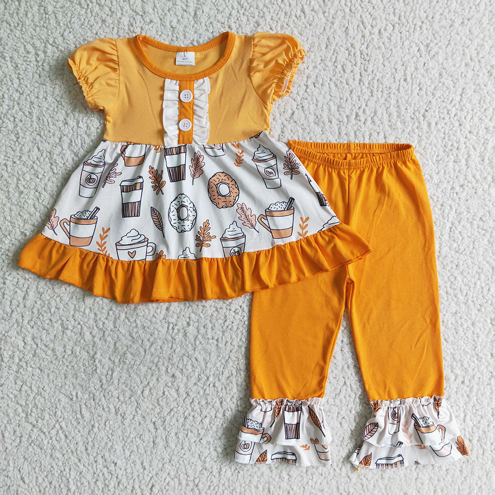 Baby girls fall pumpkin coffee pants clothes sets