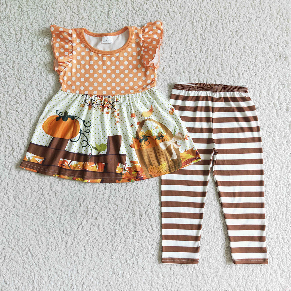 baby girls flutter sleeve tunic legging fall pumpkin pants sets