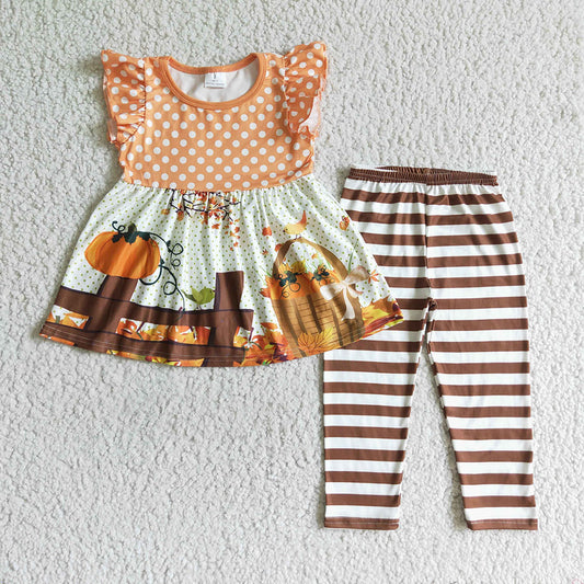 baby girls flutter sleeve tunic legging fall pumpkin pants sets