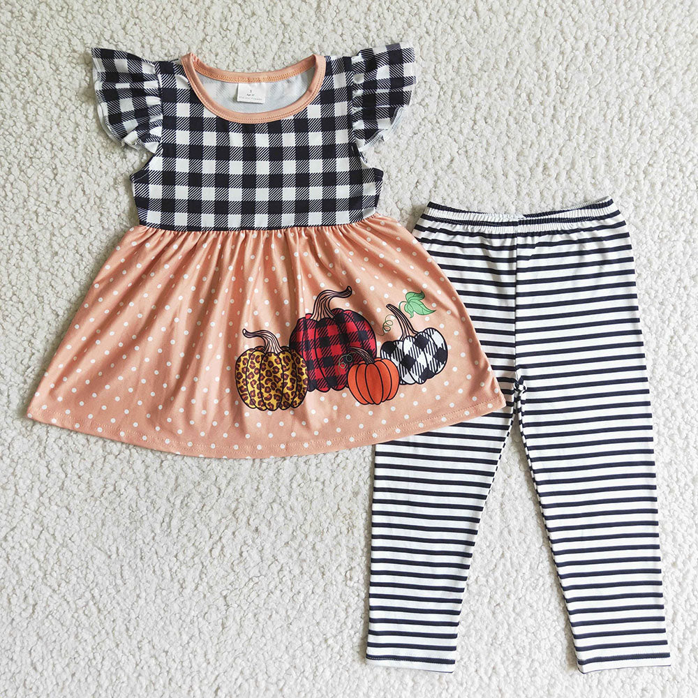 baby girls pumpkin plaid legging clothes sets
