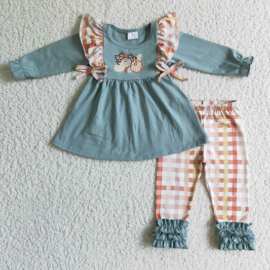 Baby girls pumpkin fall ruffle pants clothing sets