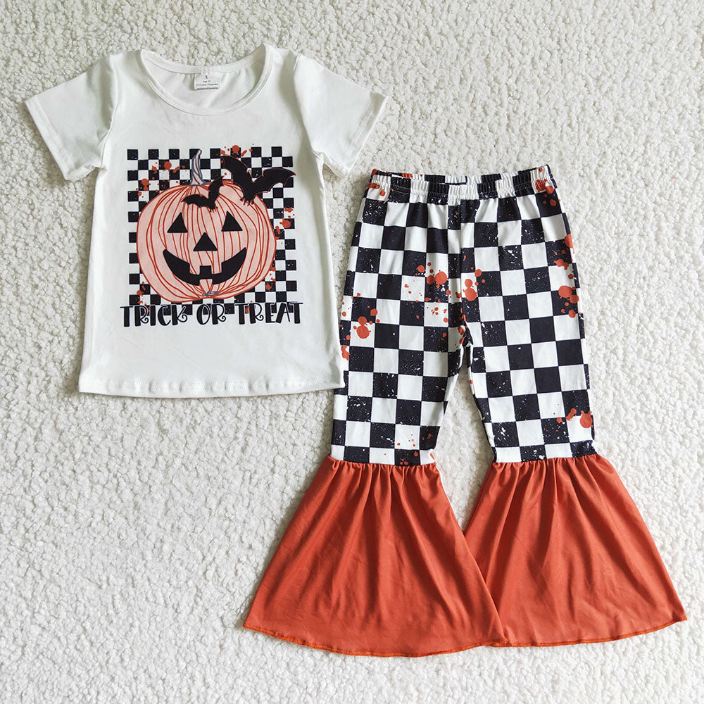 baby Girls Halloween pumpkin plaid pants sets