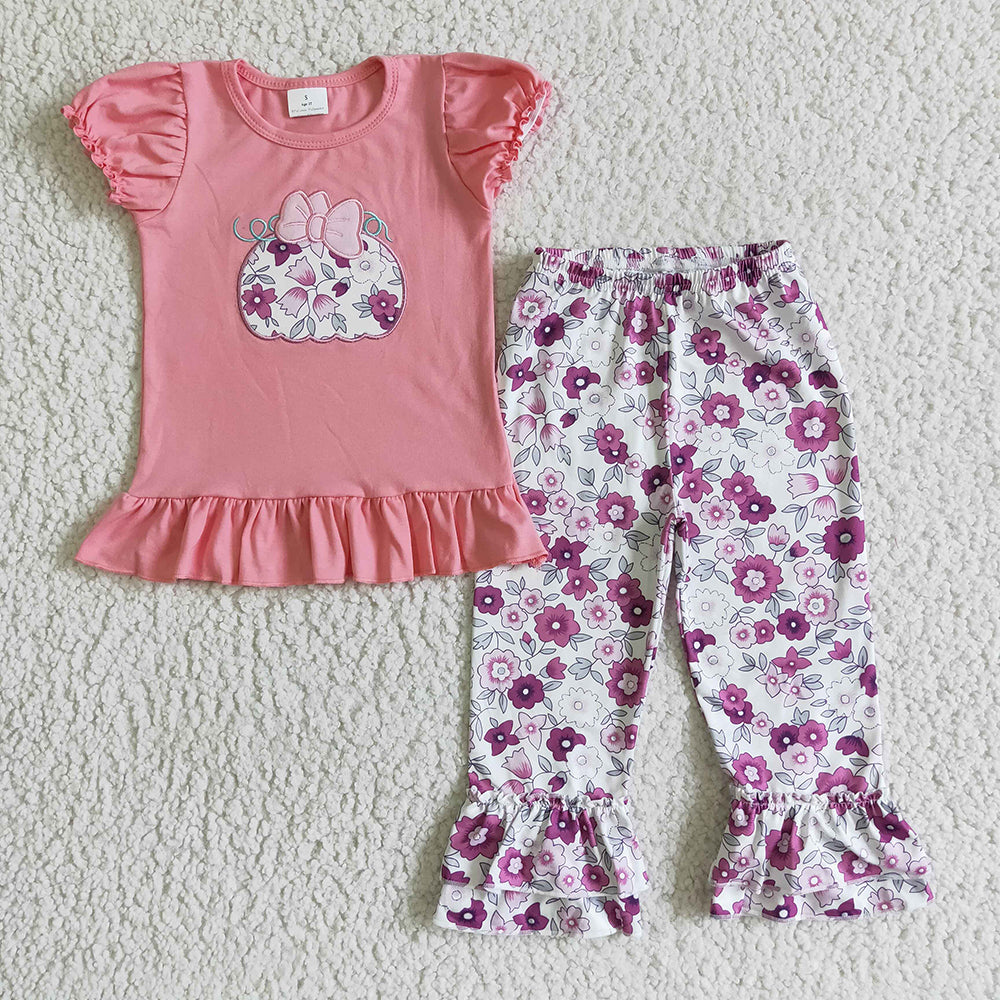 Baby girls pink purple floral pumpkin pants sets