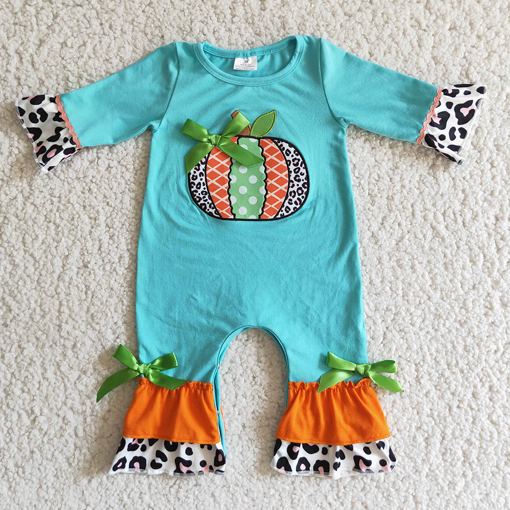 Girls pumpkin embroidered rompers