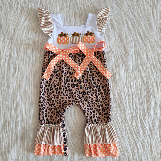 Baby Girls Pumpkin Leopard Bow Rompers