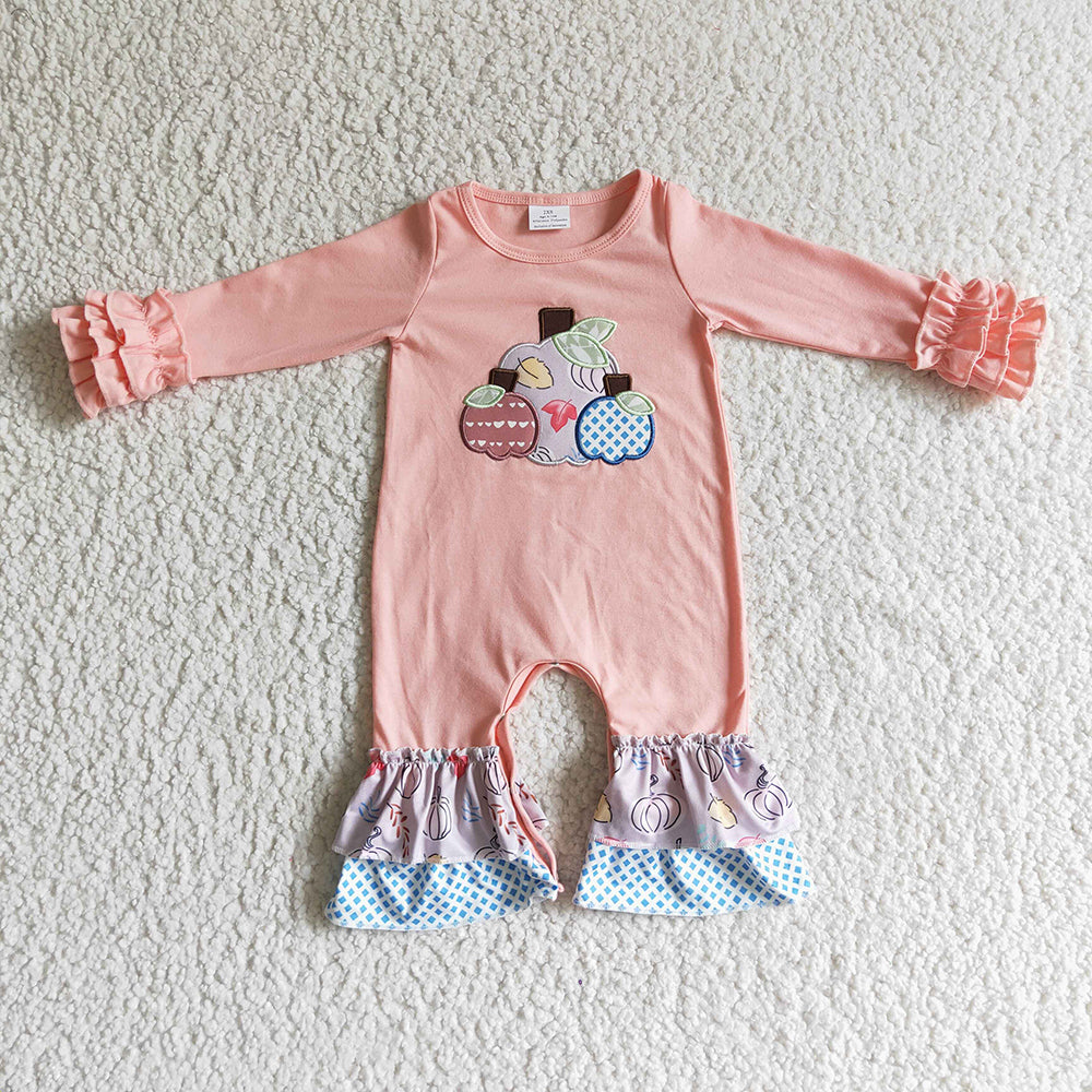 Baby girls pink pumpkin floral embroidery rompers