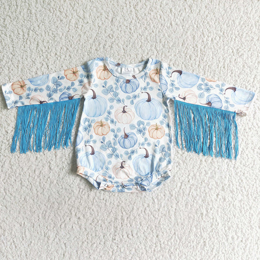 Baby girls fall pumpkin tassel long sleeve rompers