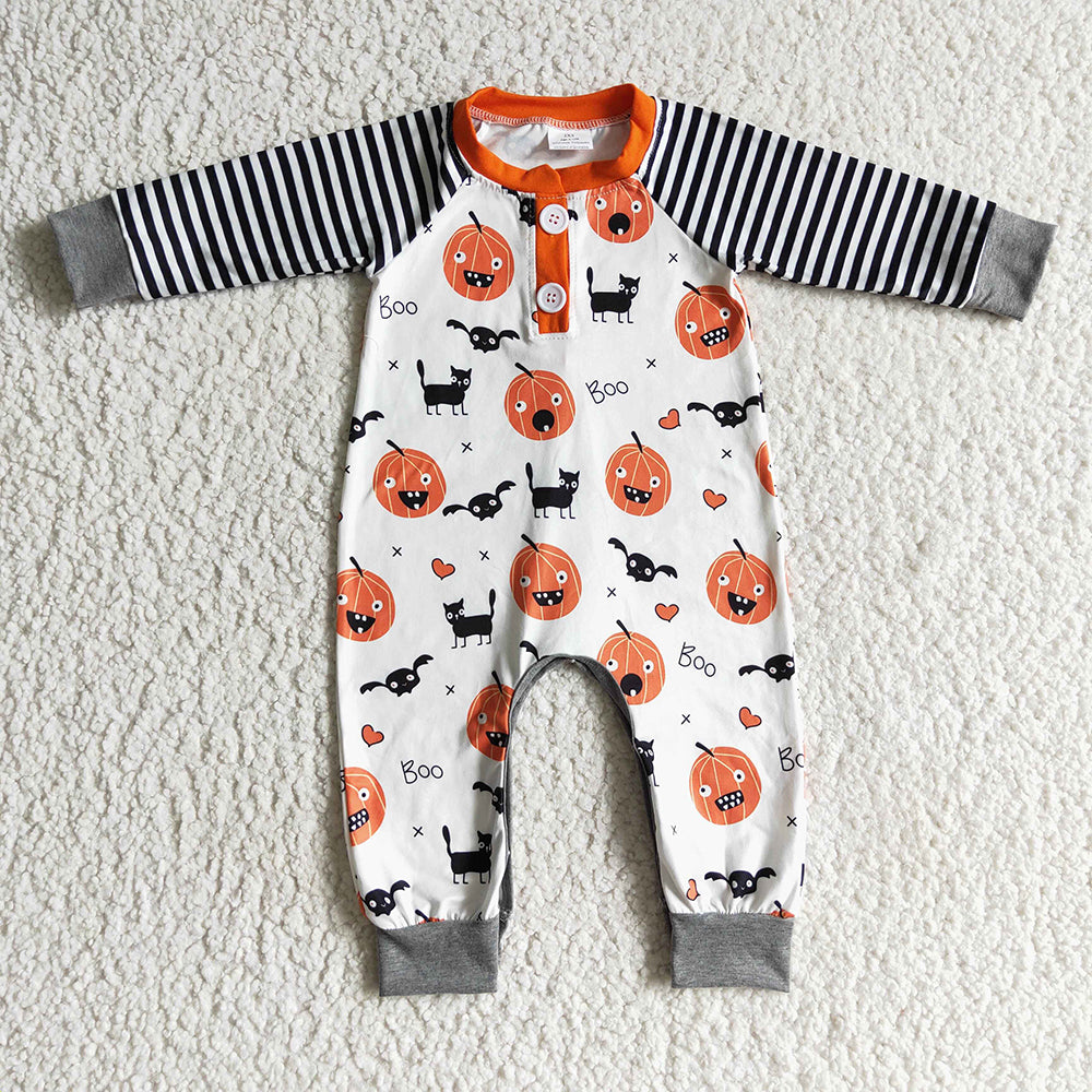 Baby girls pumpkin stripe rompers