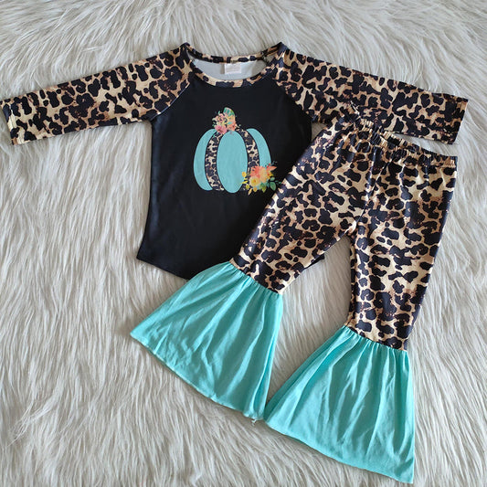 Aqua pumpkin leopard set