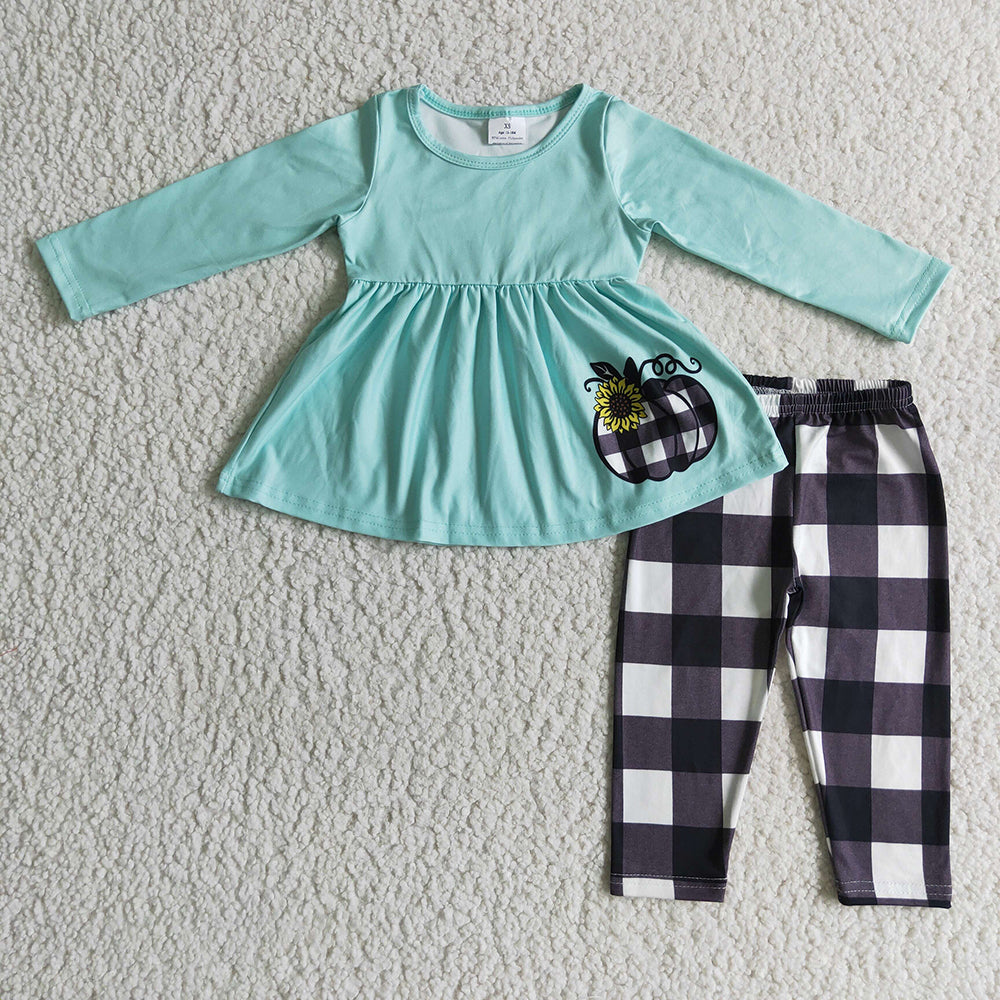 Baby girls pumpkin plaid legging clothes sets
