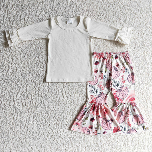 baby girls white shirt floral pumpkin bell pants sets