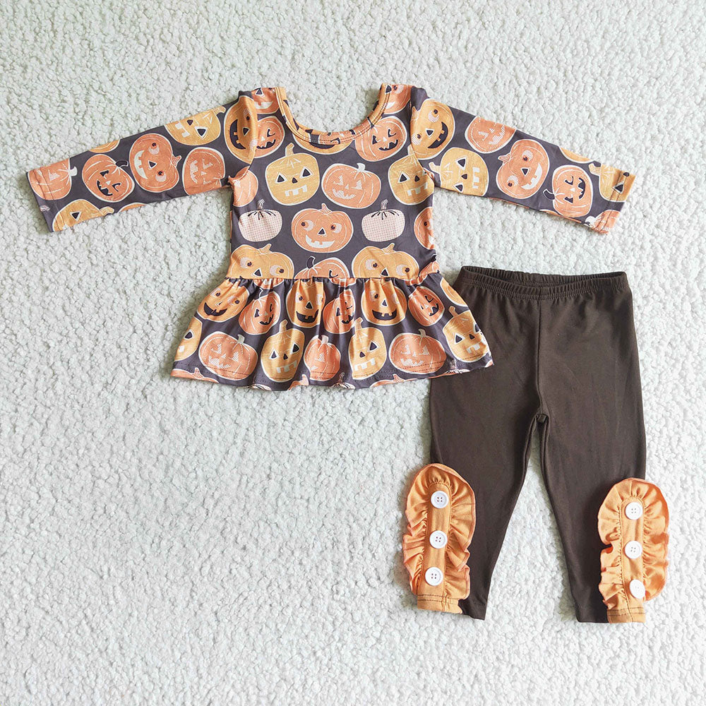 Baby girls fall pumpkin face tunic pants sets