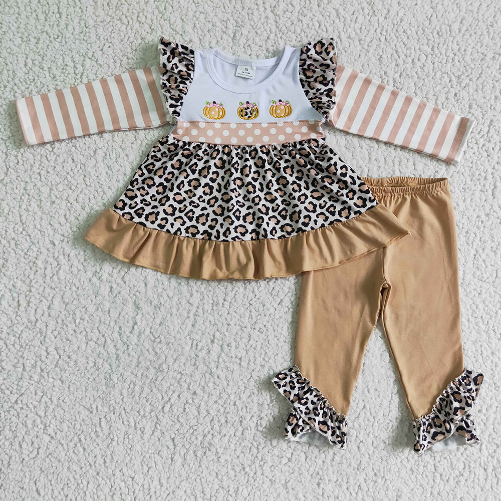 Baby Girls Three Pumpkin leopard pants clothes sets