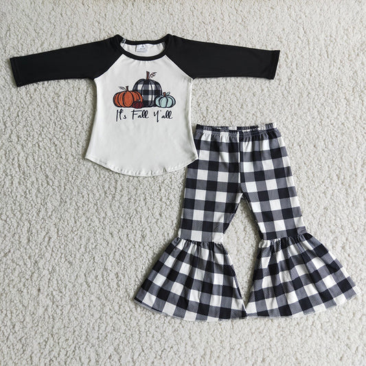 Children Pumpkin Boutique plaid bell pants sets