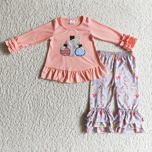 baby girls long sleeve shirt ruffle pants pink fall pumpkin sets