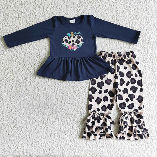 Baby girls navy leopard pumpink fall clothes sets