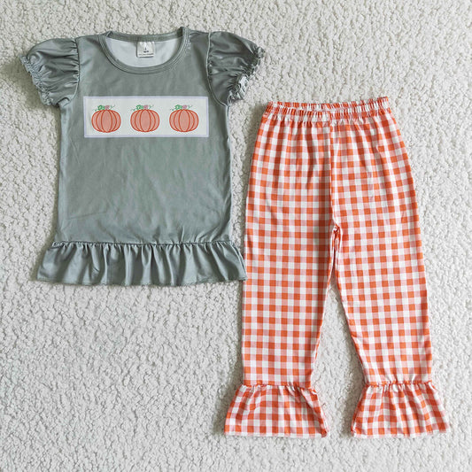 baby girls three pumpkin plaid pants sets