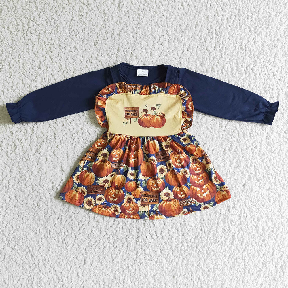 Baby girls fall pumpkin long sleeve suspender dresses sets