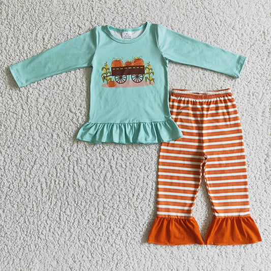 Baby girls pumpkin tractor ruffle clothes sets