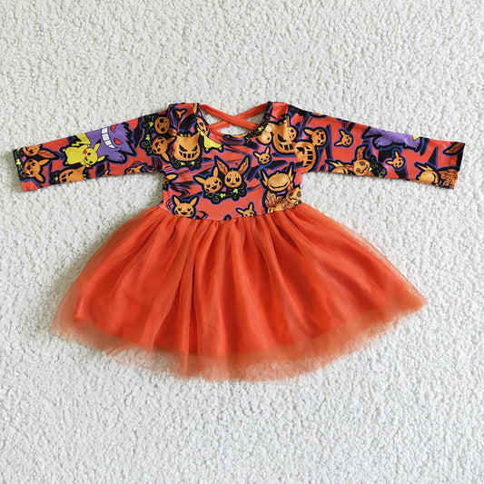 Baby girls Halloween pumpkin tutu long sleeve dresses