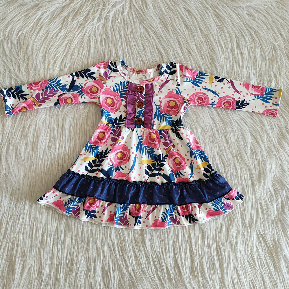 Baby girls navy floral ruffle knee length dresses