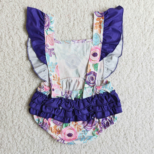 Baby girls purple floral bubble rompers